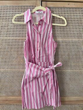 strapless open back dress Mango Pink Stripe Satin Long Sleeve Midi Dress main image 0